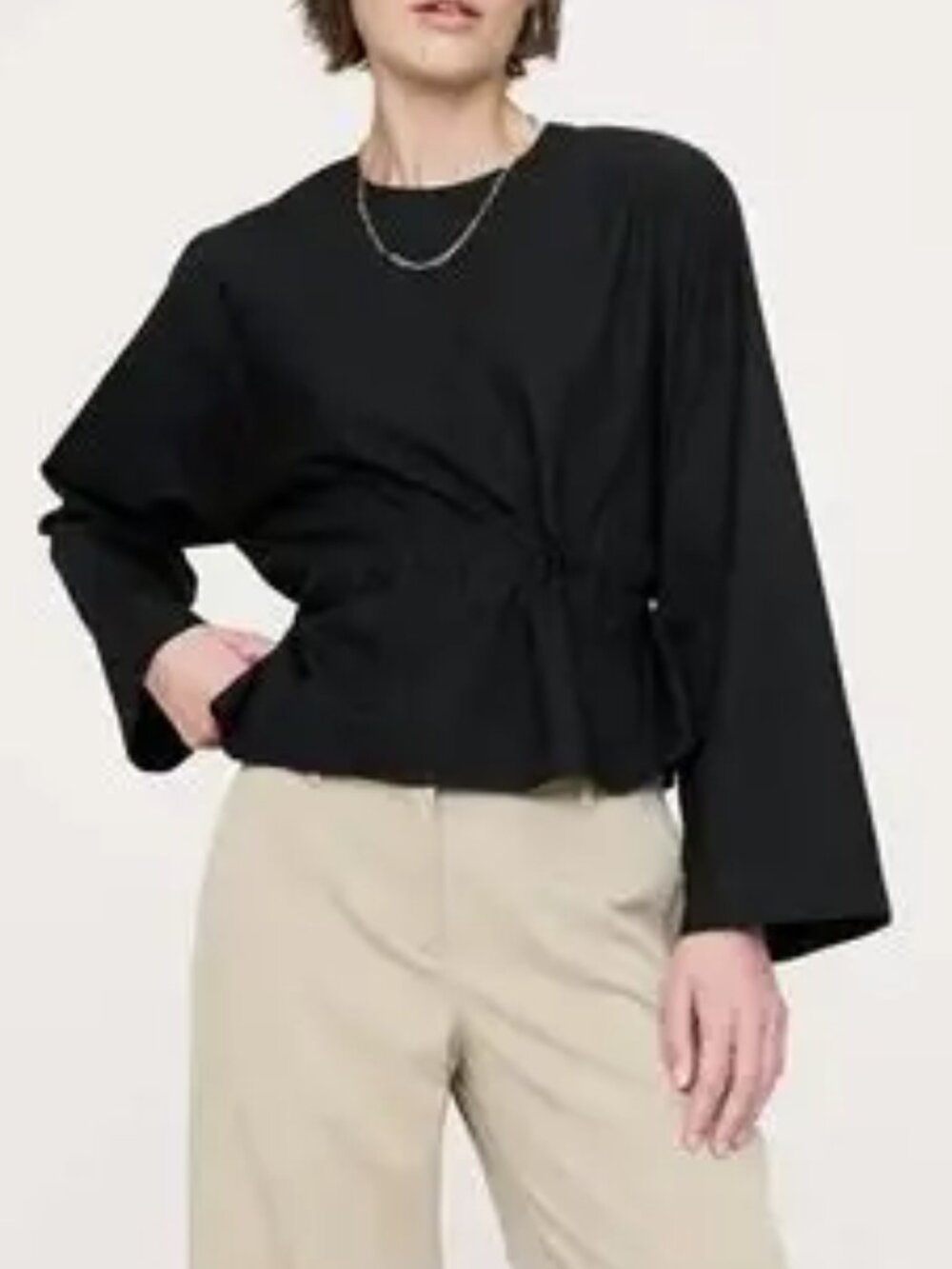 NWT! Banana Republic Black Cotton Poplin Relaxed Belted Cinch-Waist Top M